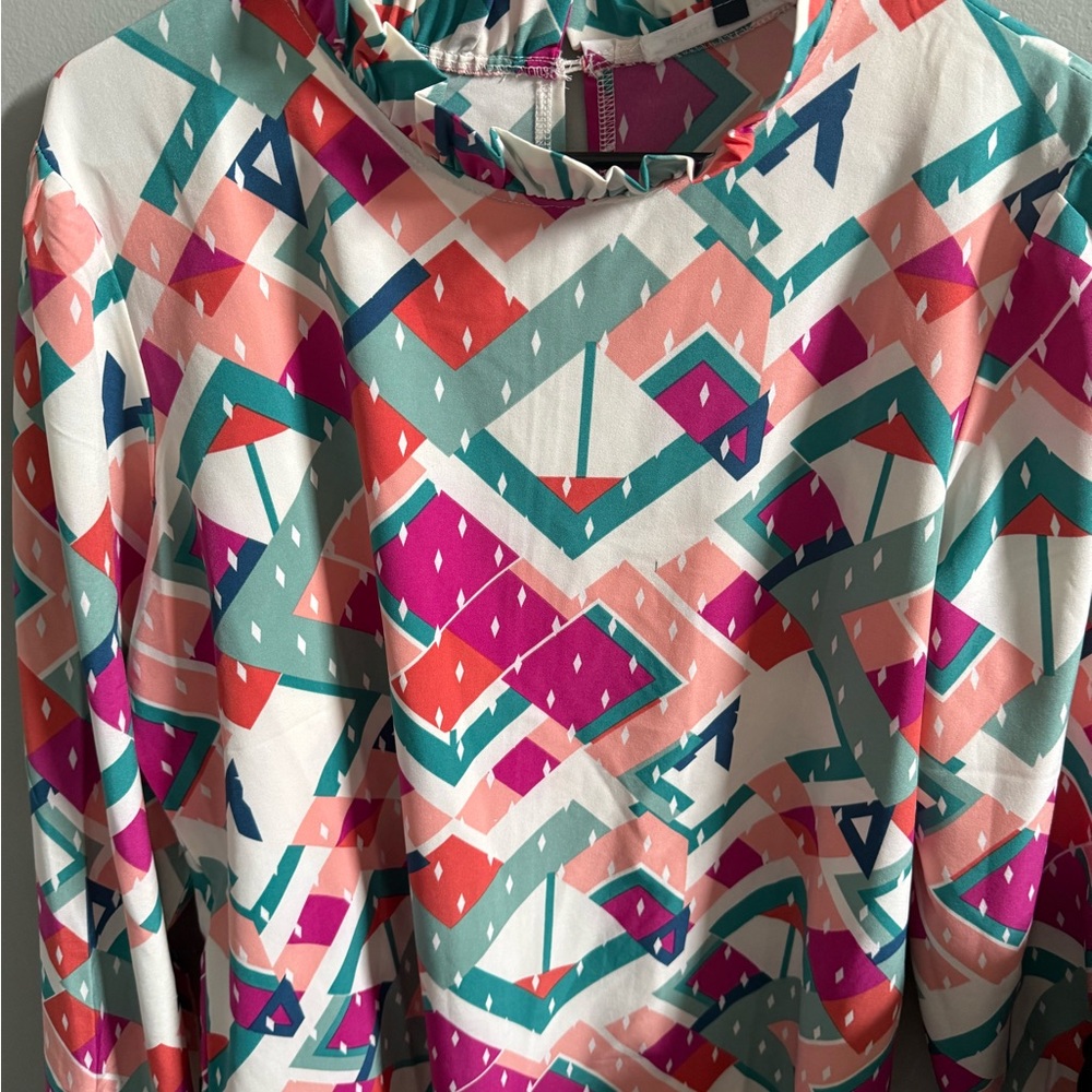 Colorful Geometric Patterned Blouse